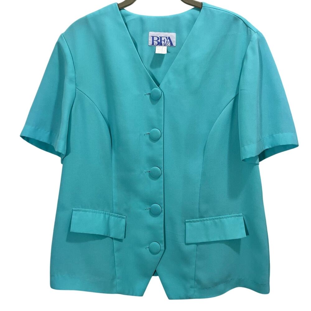 Vintage 90s Teal Boxy Top Button-Front BFA Classics Women's Size XL